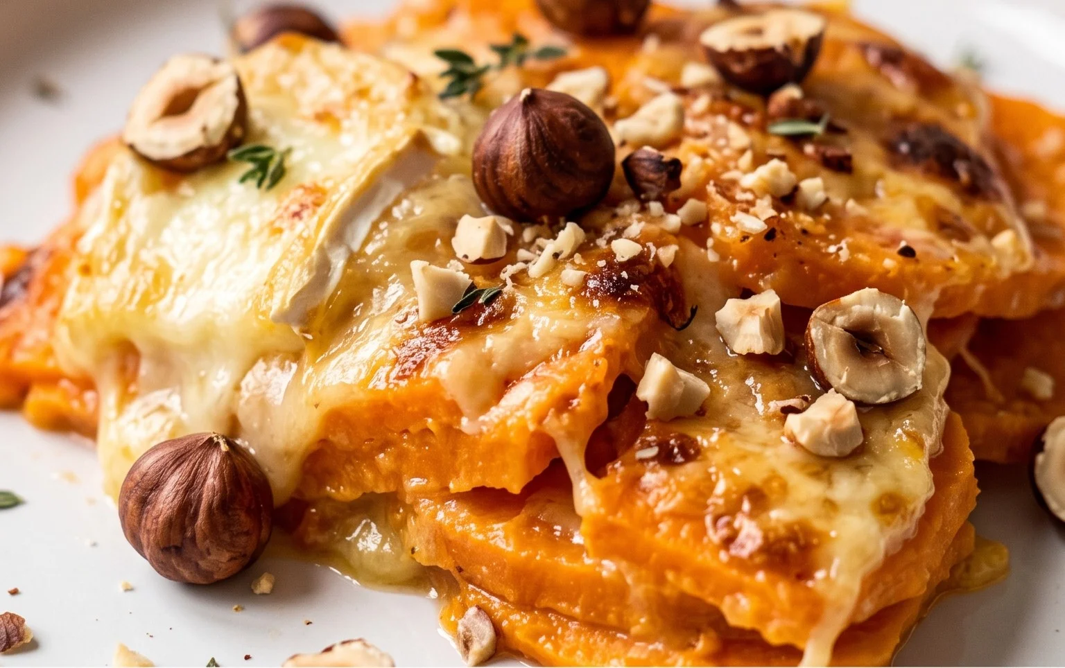 Gratin de patates douces au chèvre et noisettes
