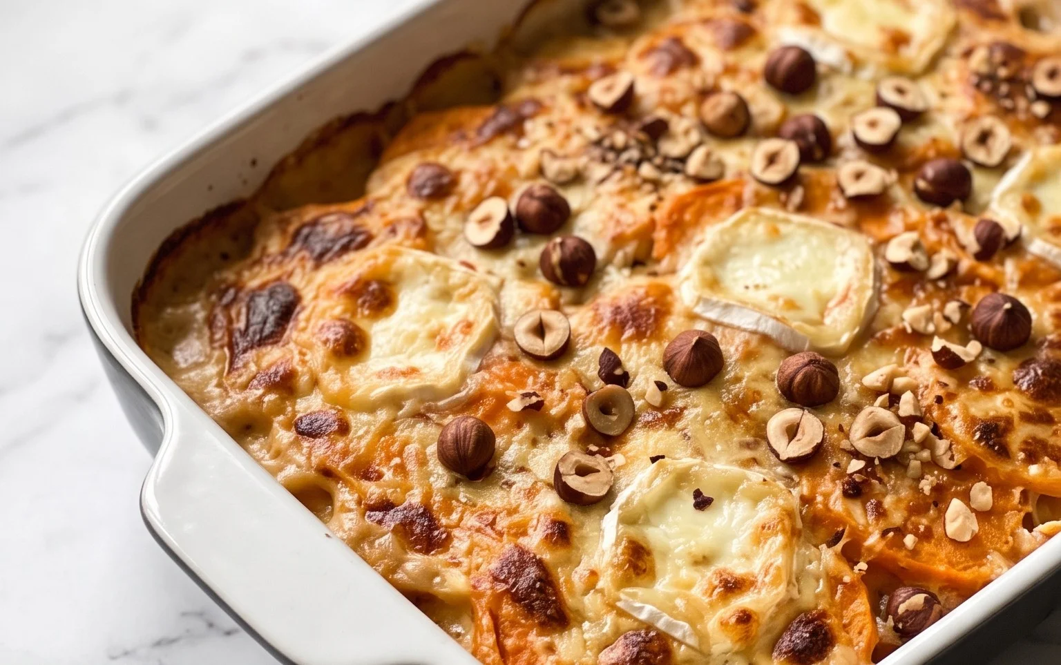 Gratin Patate Douce Chèvre Noisettes : Crémeux & Croquant